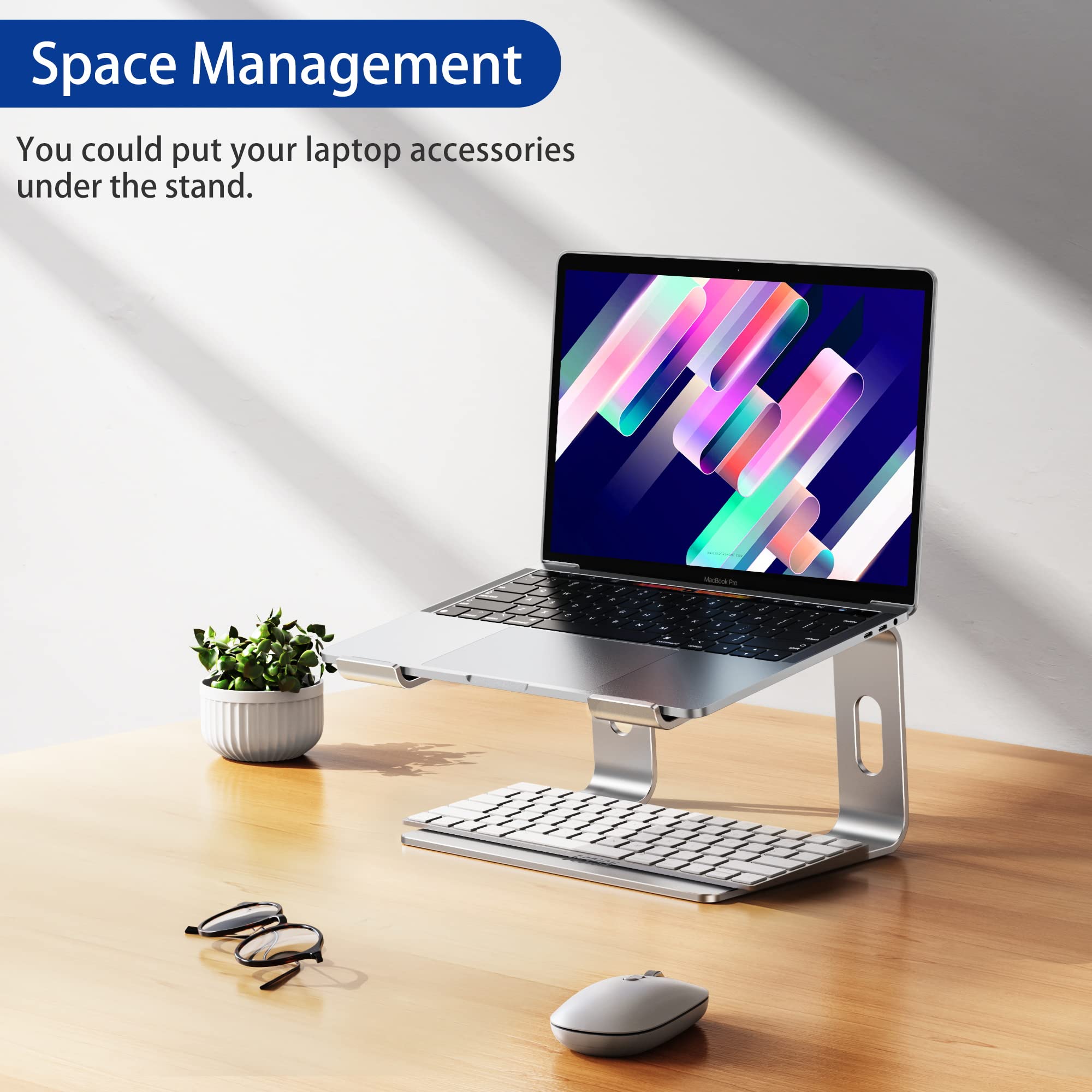 Aluminum Laptop Stand, Ergonomic Detachable Computer Stand, Notebook Riser, Laptop Mount Compatible with Air, Pro, Dell, HP, Lenovo More 10-15.6" Laptops, Silver