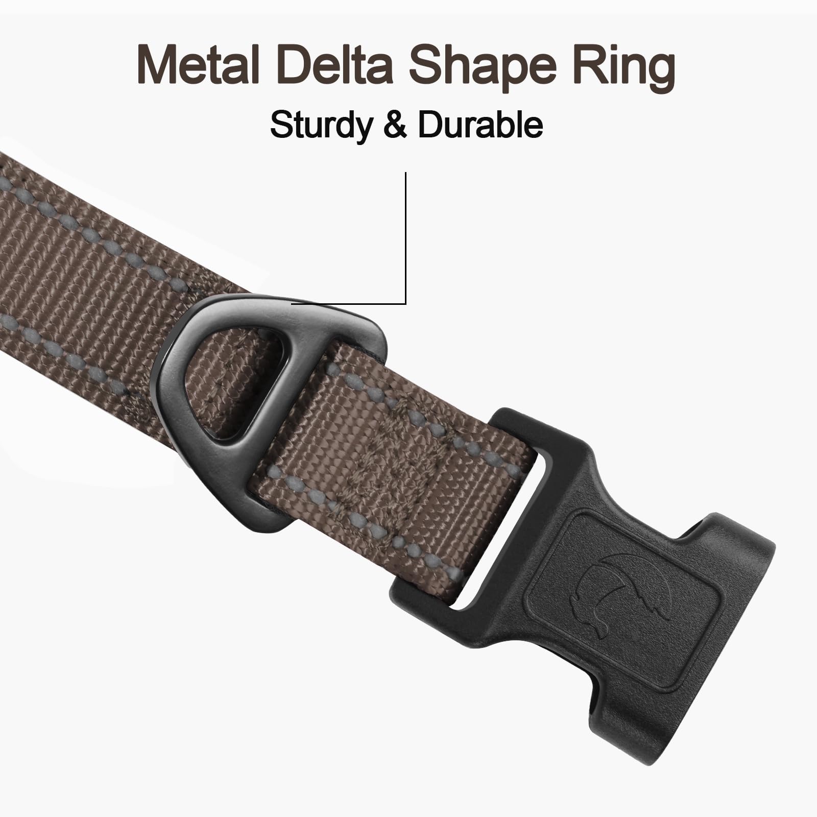 Reflective Dog Collar, Soft Neoprene Padded, Metal D-Ring, Nylon Pet Collar Adjustable for Small Dogs, Brown, Small