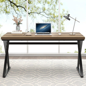 Modern Home Office Desk, Wood and Metal Computer Desk, Industrial Study Writing Work Table for Bedroom Living Room, Oak, 60 Inch