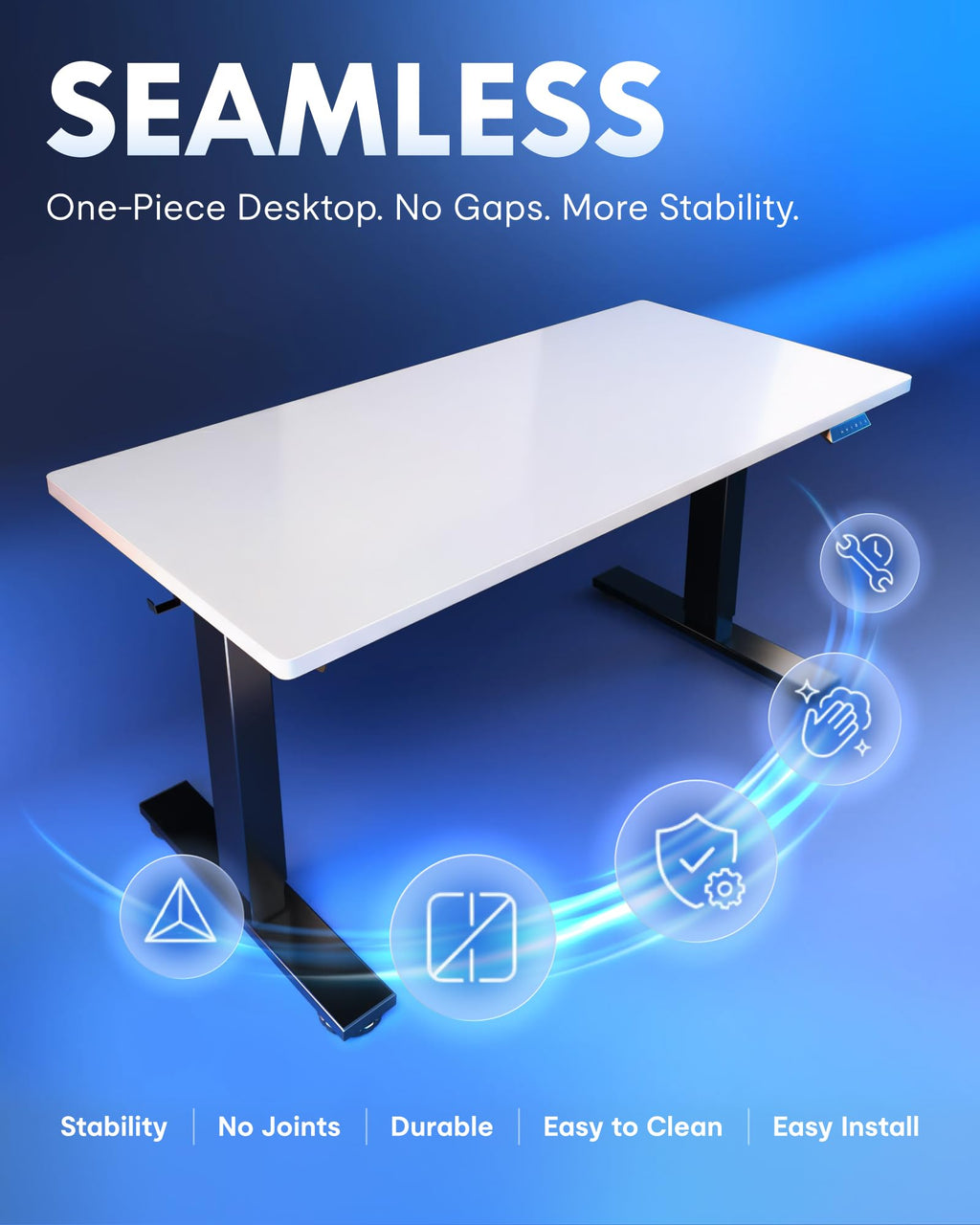 EN1 One-Piece Standing Desk, Electric Adjustable with 4 Memory Presets, 176 LBS Capacity, Stable & Quiet, Seamless Desktop for Home Office & Dual Monitors, 40"x24" White