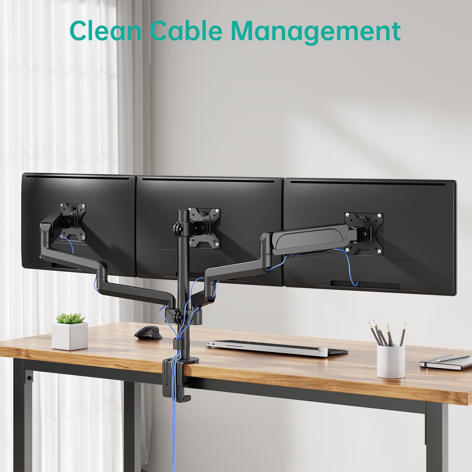 Triple Monitor Mount for 13-32 inch Screens, Adjustable 3 Monitors Desk Mount with Swivel, Tilt, Clamp & Grommet Kit, Triple Monitor Stand for Desk, VESA 75x75/100x100mm (GSDM003), Black