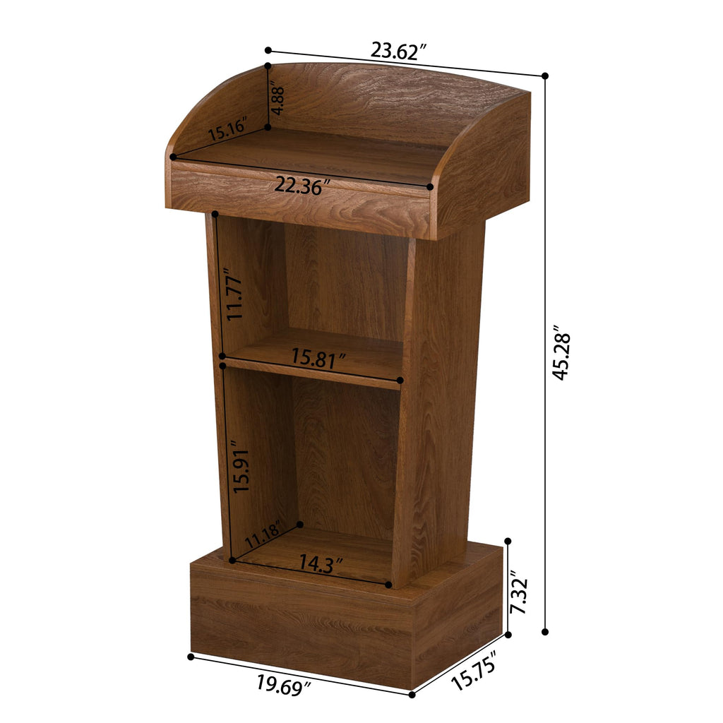 Wooden Podium Stand Lectern Walnut Color 16MM Wood Board Elegant Design with Storage Wooden Pulpit for Restaurants Churches Seminars Schools