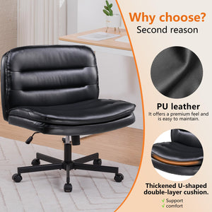 Criss Cross Chair with Wheels Armless Cross Legged Office Chair Wide Home Office Desk Chair Swivel Comfy Vanity Desk Chair Height Adjustable Mid Back Wide Seat Computer Task Chair
