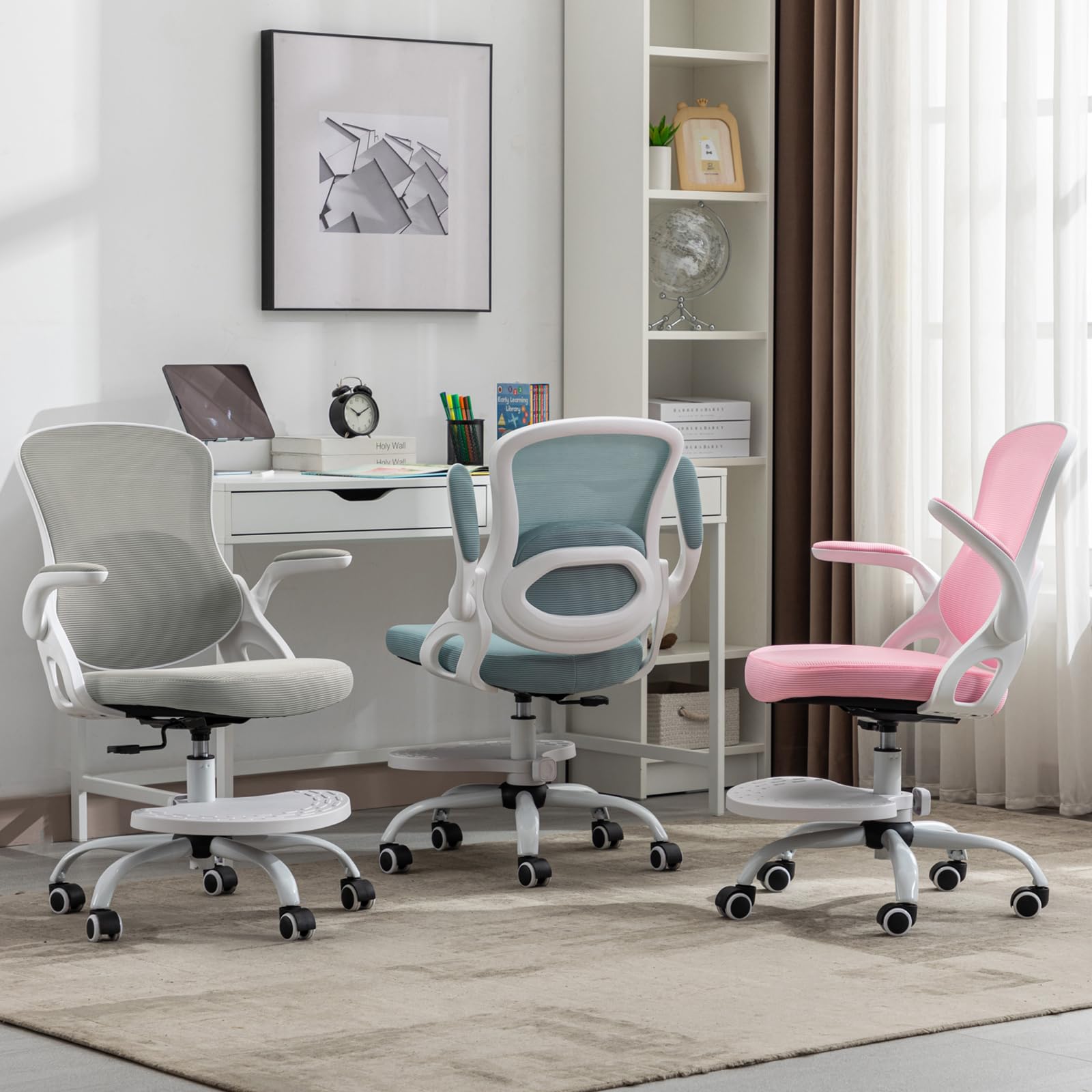 Kids Desk Chair,Ergonomic Study Chair with Adjustable Height,Swivel Mesh Desk Chair with Wheels,Home Office Chair for Children in Home Bedroom Grey