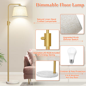 Dimmable Gold Floor Lamp, 1000 LM LED Edison Bulb Included, Arc Floor Lamps for Living Room with Marble Base, Modern Standing Lamp Tall Lamps for Living Room Bedroom