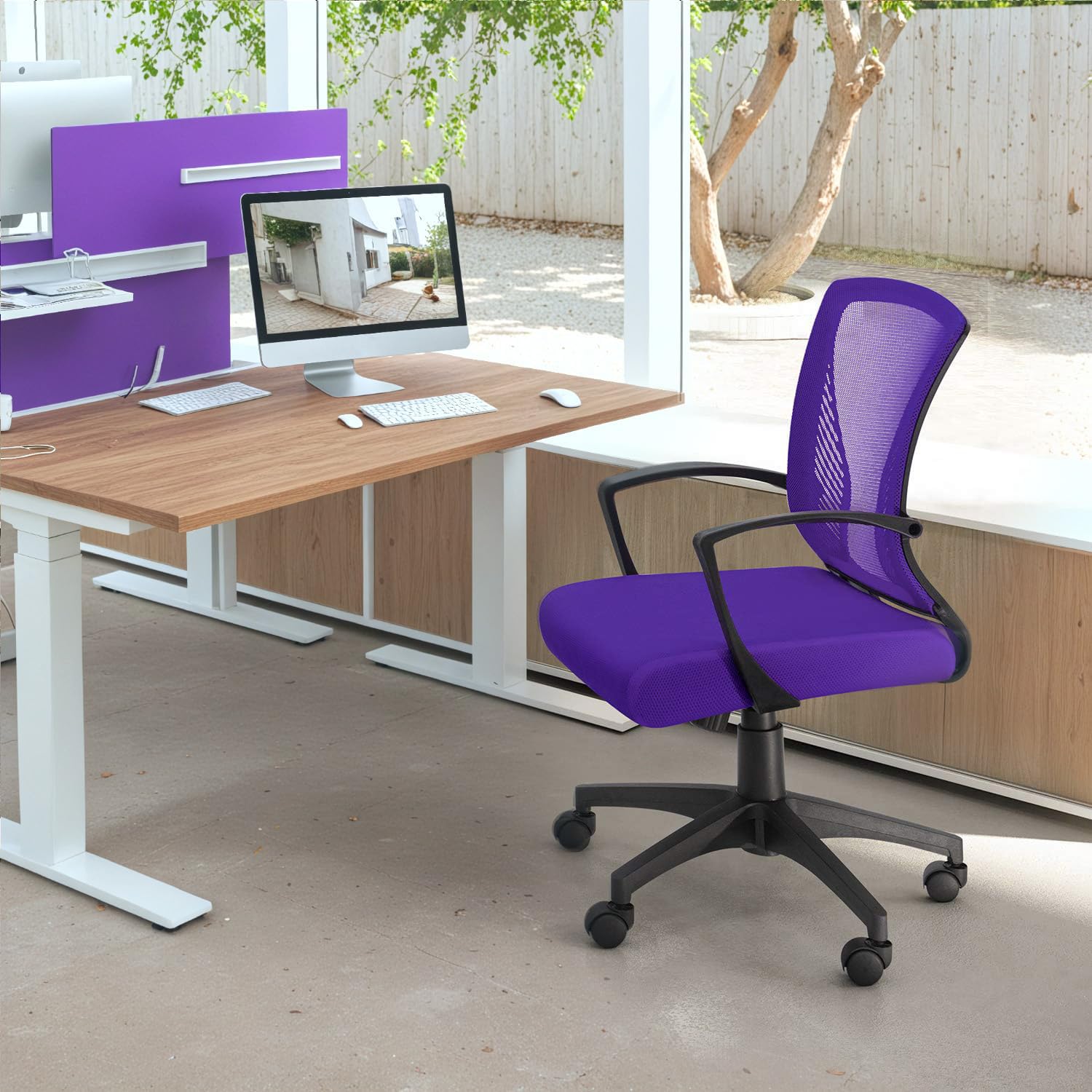 Office Chair Ergonomic Computer Desk Mesh Chair Mid Back Swivel Lumbar Support with Armrest (1, Violet)