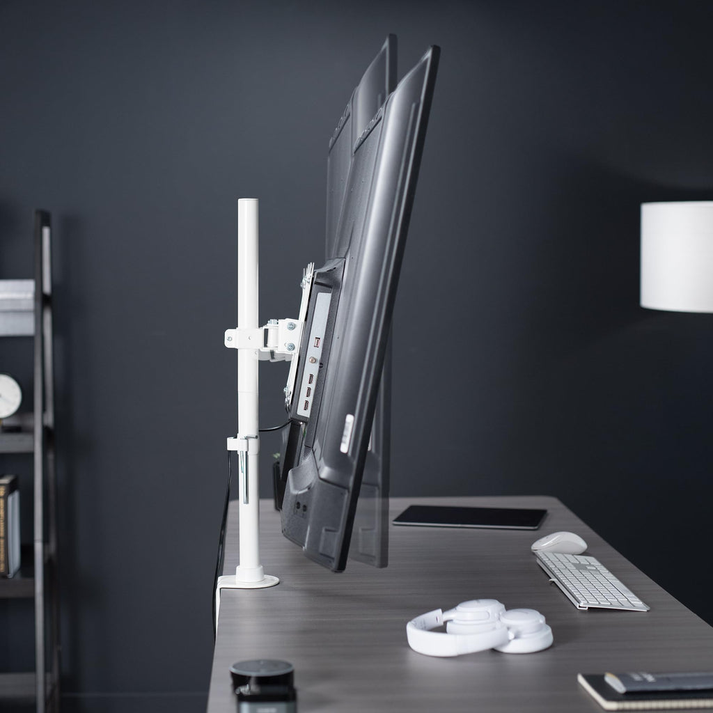 Ultra Wide TV Desk Mount for up to 55 inch Screens Weighing 66 lbs, Full Motion Height Adjustable Single Television Stand, White, STAND-V155CW