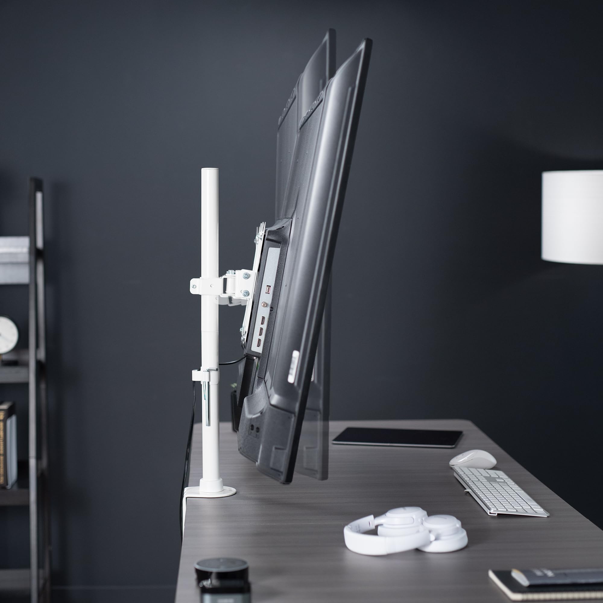 Ultra Wide TV Desk Mount for up to 55 inch Screens Weighing 66 lbs, Full Motion Height Adjustable Single Television Stand, White, STAND-V155CW