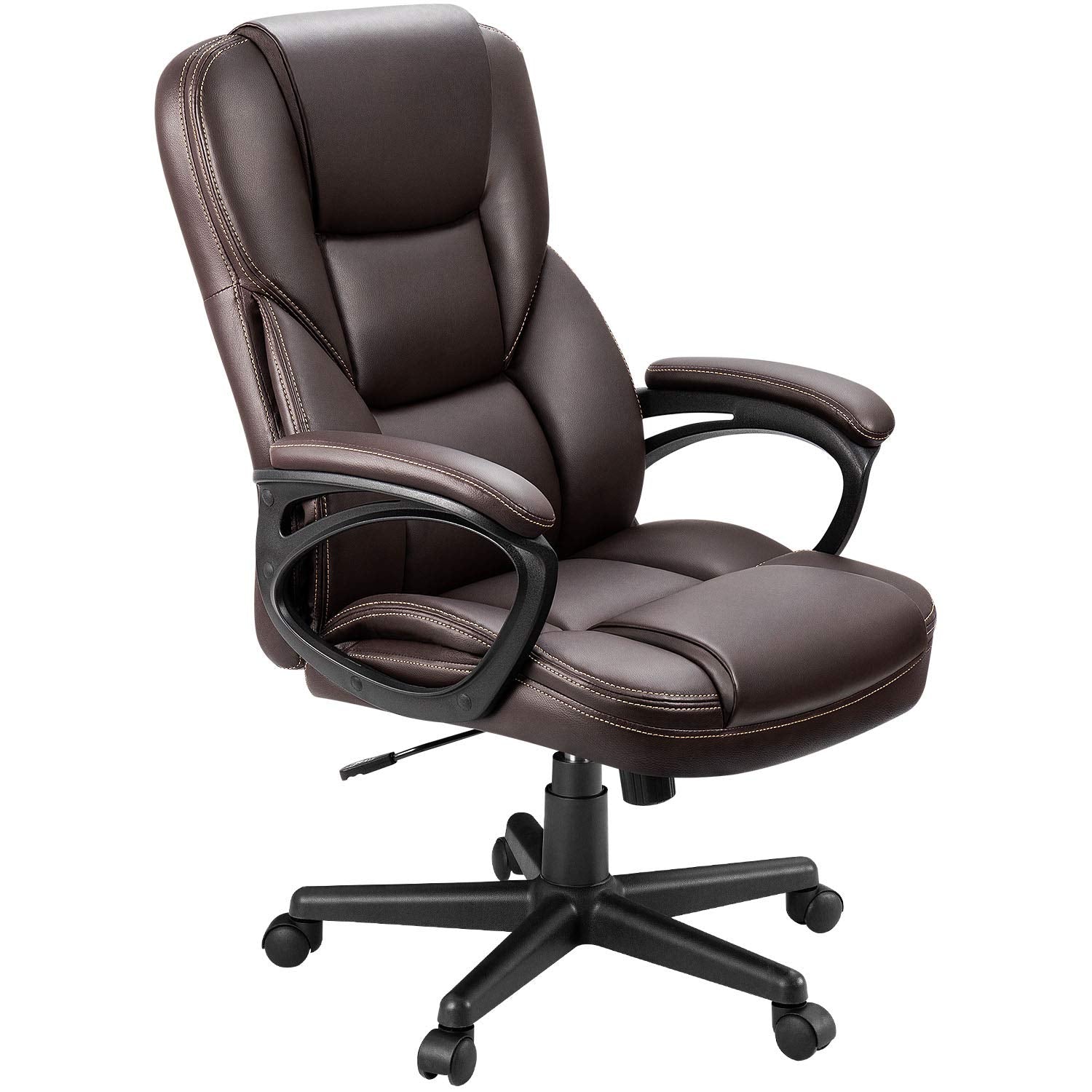 Office Executive Chair High Back Adjustable Managerial Home Desk Chair, Swivel Computer PU Leather Chair with Lumbar Support (Brown)