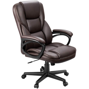 Office Executive Chair High Back Adjustable Managerial Home Desk Chair, Swivel Computer PU Leather Chair with Lumbar Support (Brown)
