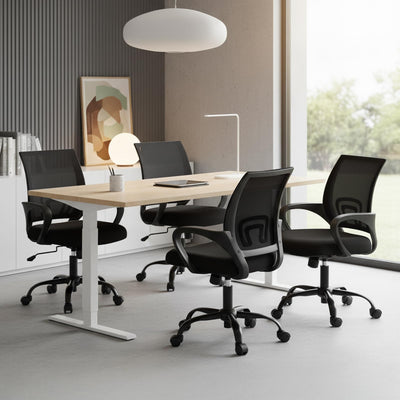 Office Desk Chair - Ergonomic Mid Back with Lumbar Support & Rocking Mode, Height Adjustable with Fixed Armrest, Storage Back for Computer, Gaming, Conference, Meeting, 360° Swivel, Black