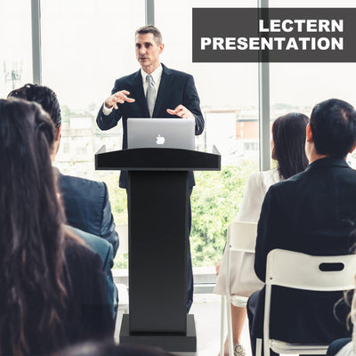Podium Stand for Lectern Presentation Church Classroom, Pulpit with Wooden Heavy Base, Black Podium for Lecture, Wedding Speech