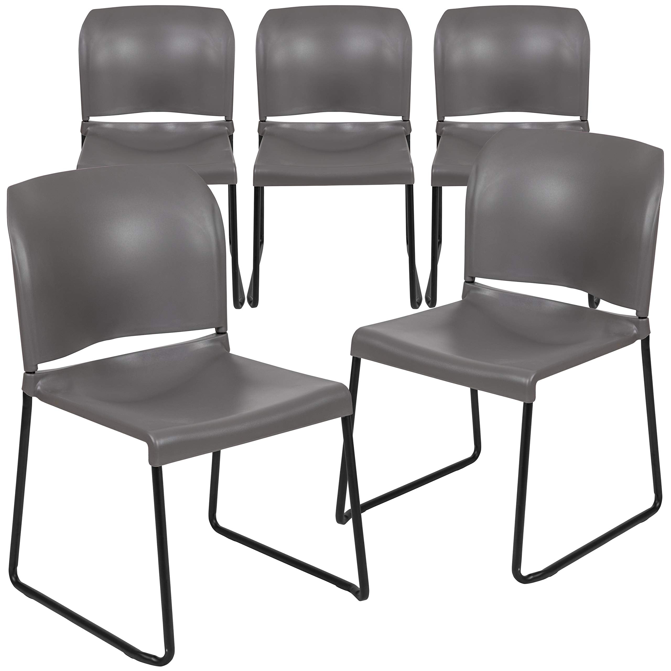 Set of 5, Gray, Hercules Series Contoured Stacking Chairs for Waiting Rooms and Offices, Ergonomic Lobby Chairs with Curved Back