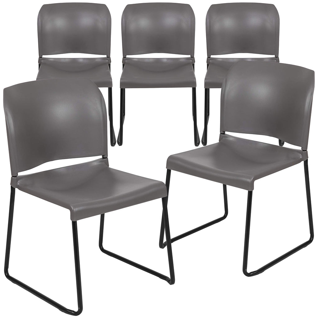 Set of 5, Gray, Hercules Series Contoured Stacking Chairs for Waiting Rooms and Offices, Ergonomic Lobby Chairs with Curved Back