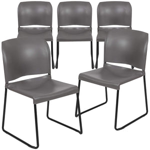 Set of 5, Gray, Hercules Series Contoured Stacking Chairs for Waiting Rooms and Offices, Ergonomic Lobby Chairs with Curved Back