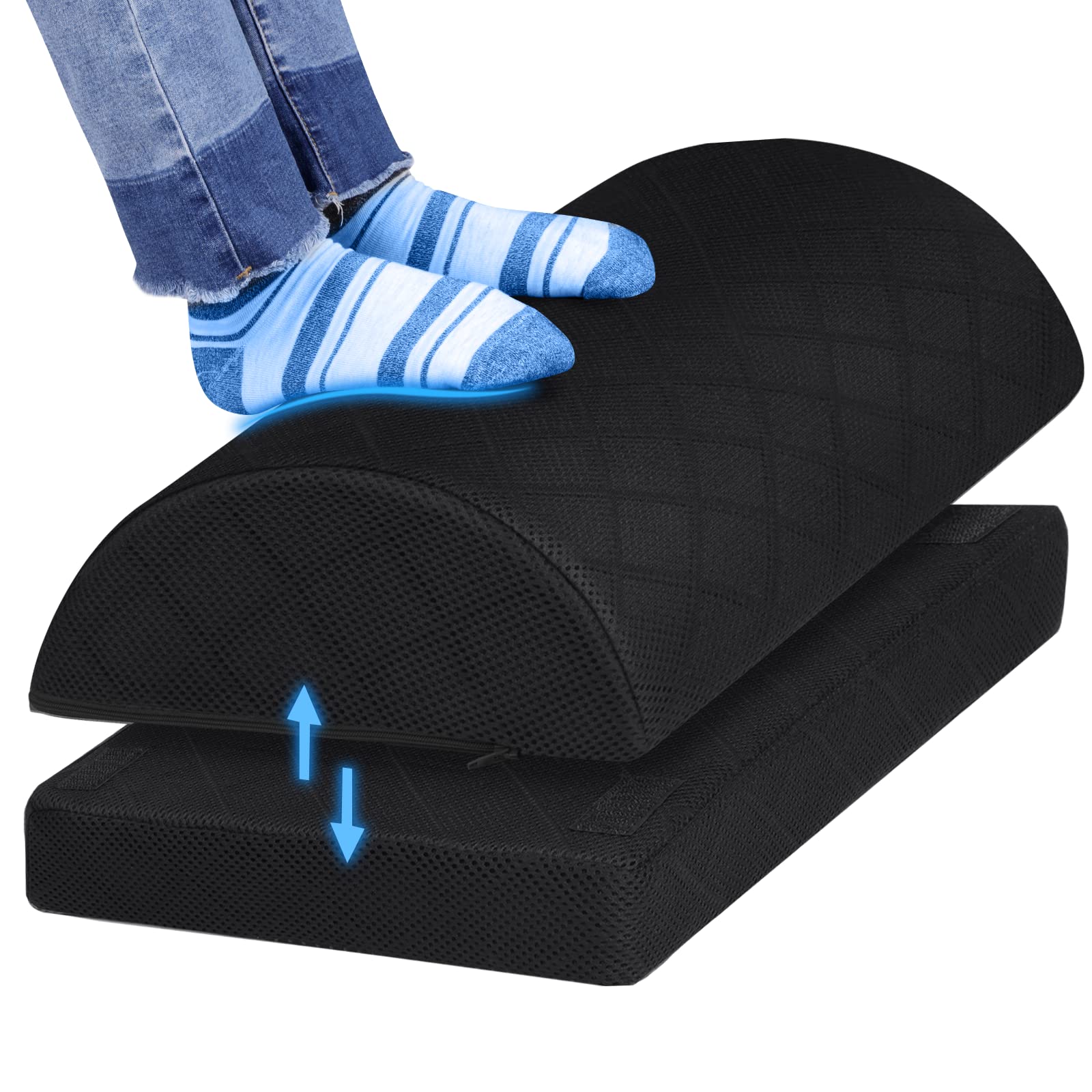 Foot Rest,Desk & Gaming Accessories,Foot Rest for Under Desk at Work,Comfortable Footrest with 2 Adjustable Heights & Removable Cover, Office Desk Accessories（Black-20 in）