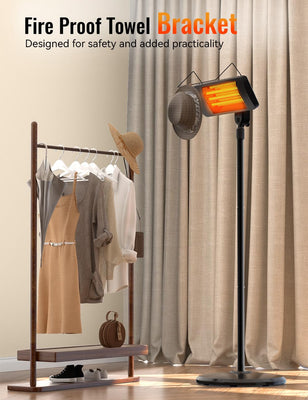 Outdoor Heaters for Patio, 12H Timer&3 Heat Level, IP54 Waterproof Electric Heater,1500W Infrared Heating Covers 300Sq.ft, Tip-Over Protection, Towel Bracket, Remote, 83