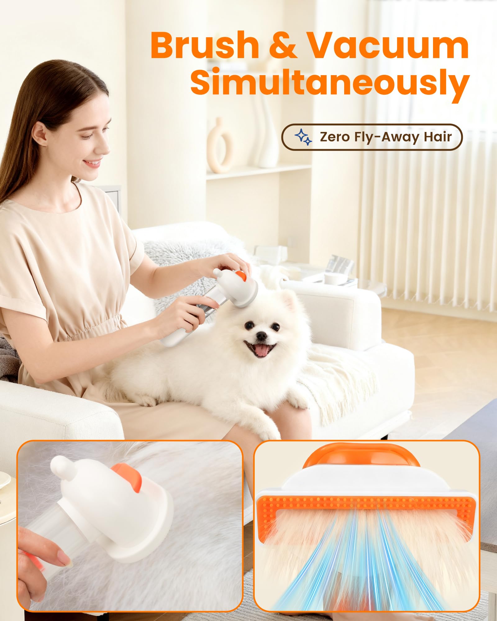 Vacuum Dog Brush for Shedding, 4-in-1 Self Cleaning Slicker Brush for Dogs& Undercoat Rake for Dogs, Deshedding Grooming Tool, Anti-Static, Massage, Cleaning, Shedding & Combing All In One!
