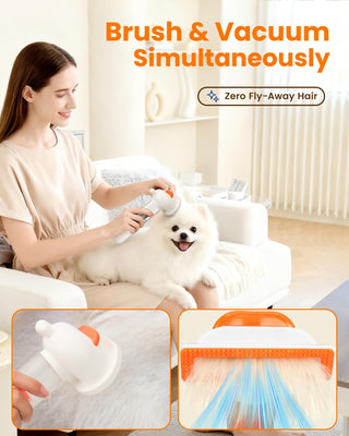 Vacuum Dog Brush for Shedding, 4-in-1 Self Cleaning Slicker Brush for Dogs& Undercoat Rake for Dogs, Deshedding Grooming Tool, Anti-Static, Massage, Cleaning, Shedding & Combing All In One!