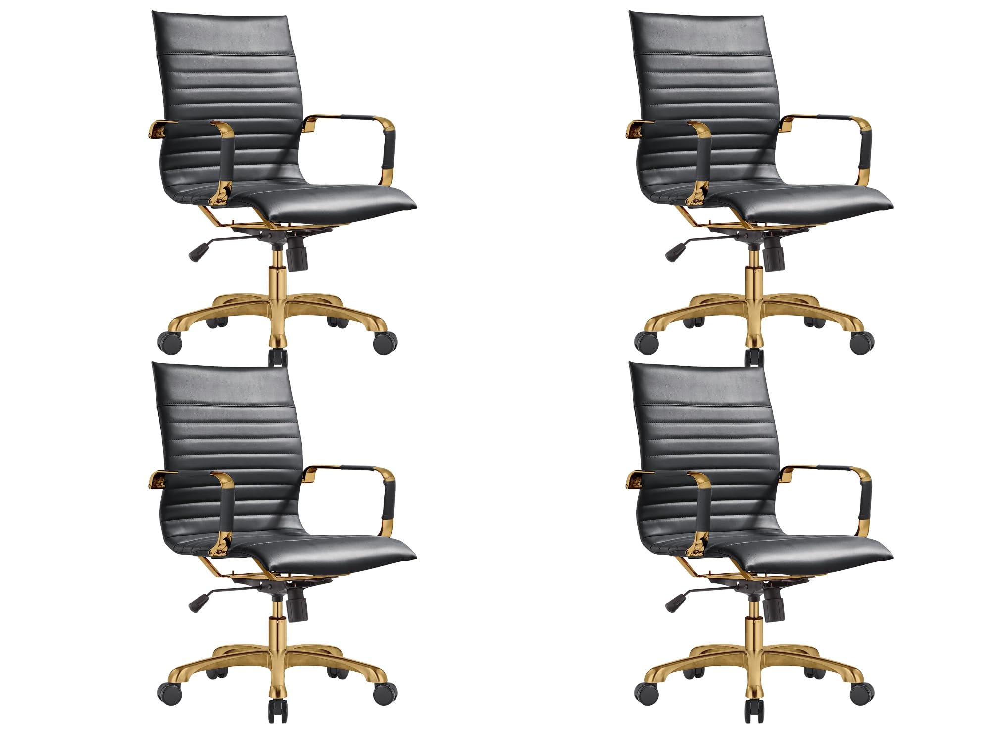 Qty 4 Modern Ergonomic Executive Office Chair, High-Back Leather Conference Desk Chair with Adjustable Height, Tilt Control, 360° Swivel & Gold Frame for Home Office!