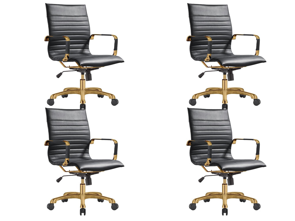 Qty 4 Modern Ergonomic Executive Office Chair, High-Back Leather Conference Desk Chair with Adjustable Height, Tilt Control, 360° Swivel & Gold Frame for Home Office!