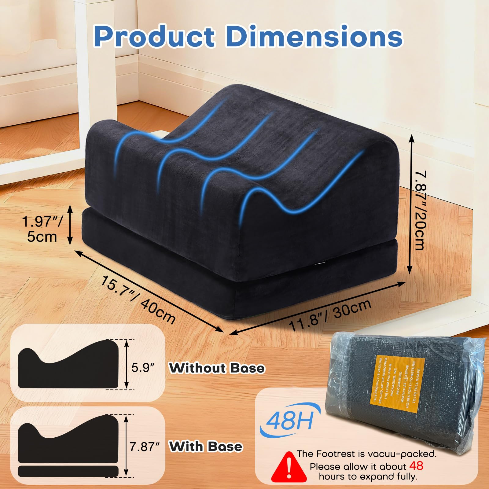 Ergonomic Foot Rest for Under Desk at Work, Multi-Angle Adjustable Height Under Desk Footrest for Office Gaming Chair, High-Density Foam Footstool Leg Elevation Pillow for Back Hip Knee Pain Relief