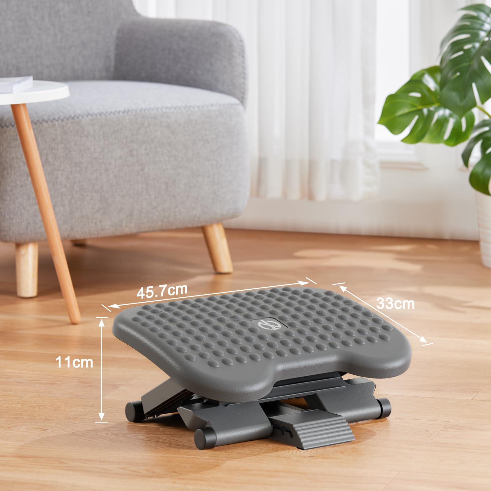 Adjustable Desk Footrest, Foot Rest for Under Desk at Work with Massage, Adjustable Foot Stool with 3 Height Position & 30 Degree Tilt Angle Adjustment for Home, Office, Gray