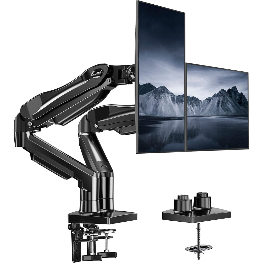 Dual Monitor Stand, Fully Adjustable Gaming Monitor Desk Mount for 13–27″ Computer Screens, Full Motion VESA 75x75/100x100 with C-Clamp & Grommet Base, Each Arm Holds 4.4 to 19.8 lbs