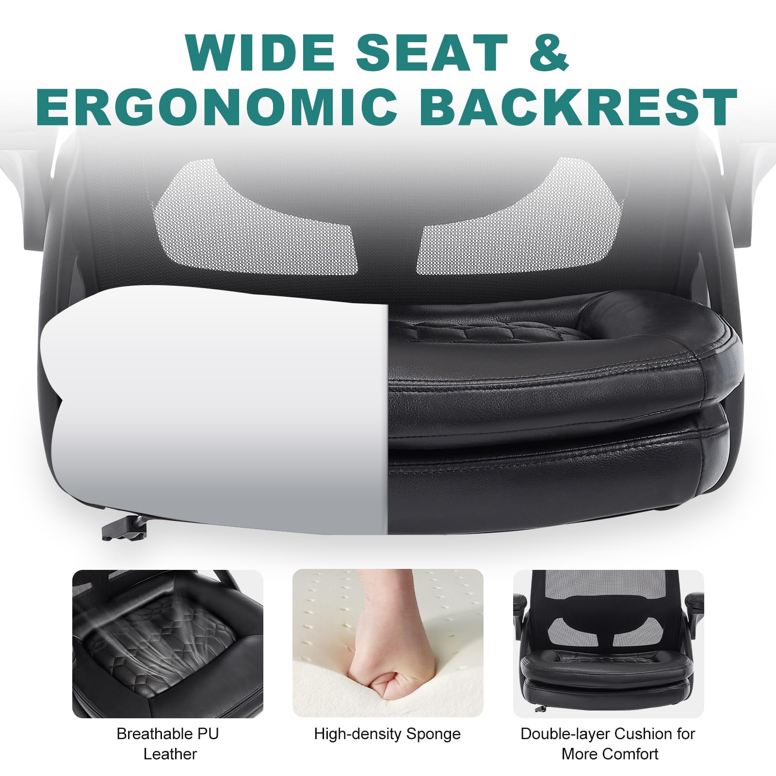 Big and Tall Office Chair, 500lbs Heavy Duty Ergonomic Mesh, Black
