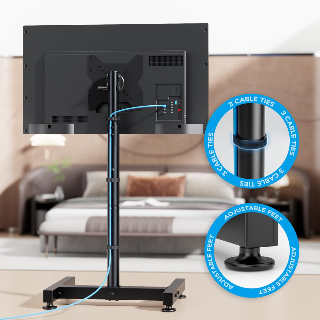 TV Floor Stand for 13-50 inch Screens Holds up to 77lbs, Tilting and Height Adjustable Monitor Floor Stand Mount,Tall Standing TV Stand for Bedroom, Dorm Room, Office, Max VESA 200x200mm