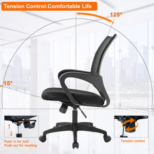 Ergonomic Office Chair | Mid-Back Swivel Desk Chair | Breathable Backrest & Lumbar Support | Adjustable Height | Sponge Seat | Rolling Wheels | Black | for Adults & Women | Pack of 2