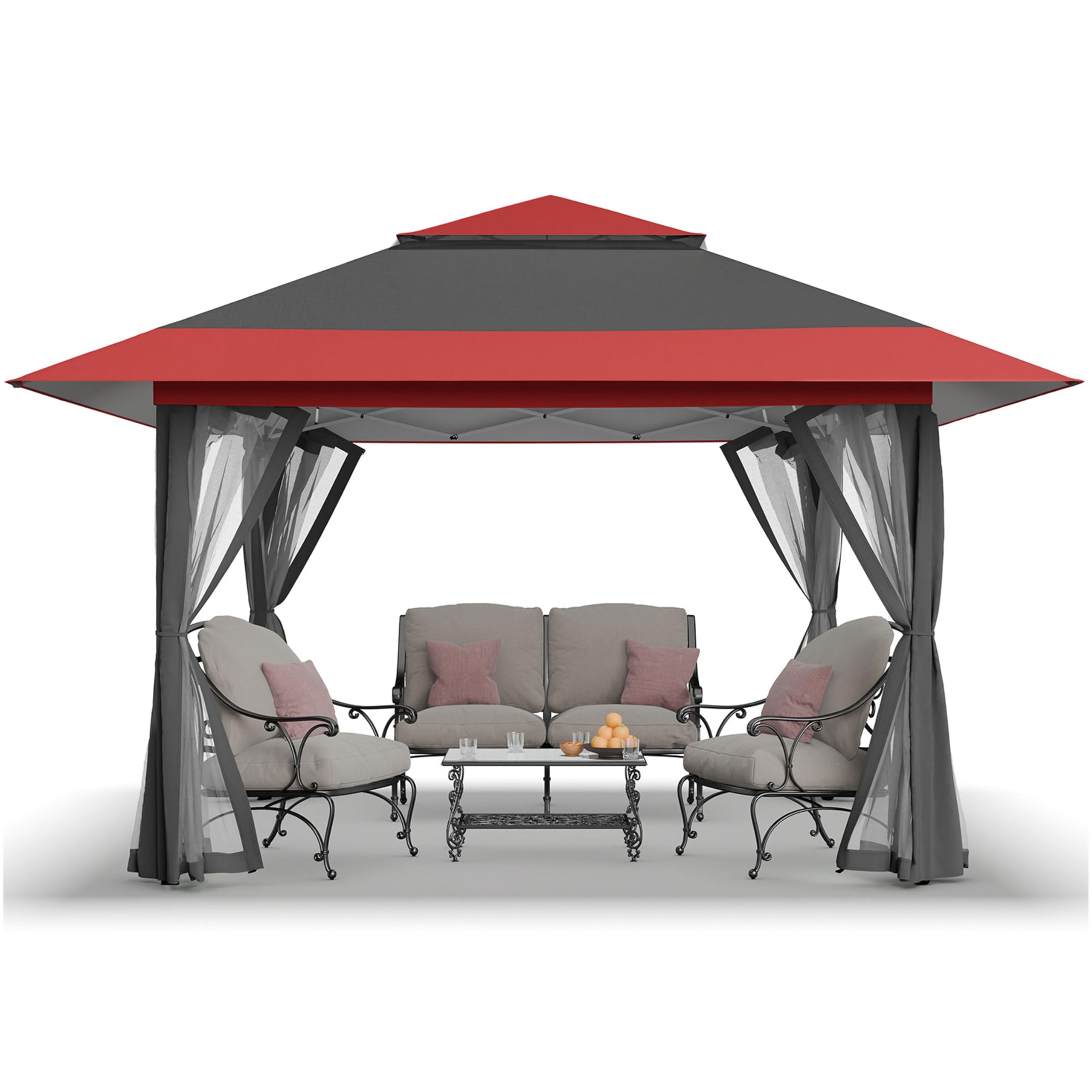 13x13 Pop Up Gazebo, Canopy Tent, Gazebos on Clearance - Outdoor Gazebo for Backyard & Patio Furniture - Carpa Pop Up Tent with Wheeled STO-N-Go Cover Bag (Red & Grey)