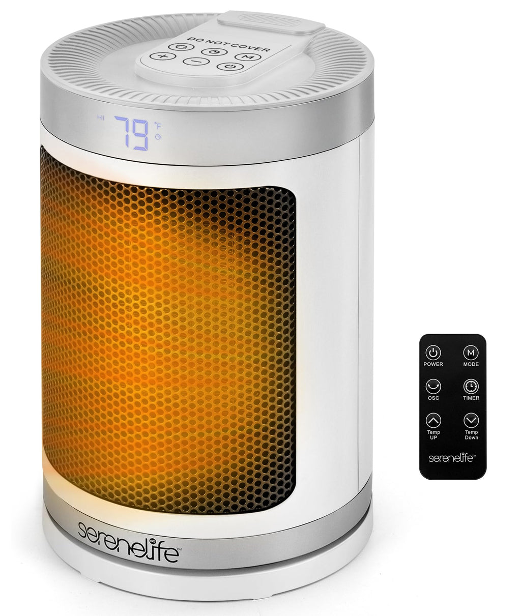 Portable Space Heater – 1500W PTC Ceramic Electric Heater with Thermostat, Remote, 12-Hour Timer, 3 Heating Modes, Oscillation, Safe & Quiet for Home, Office, Bedroom (White)