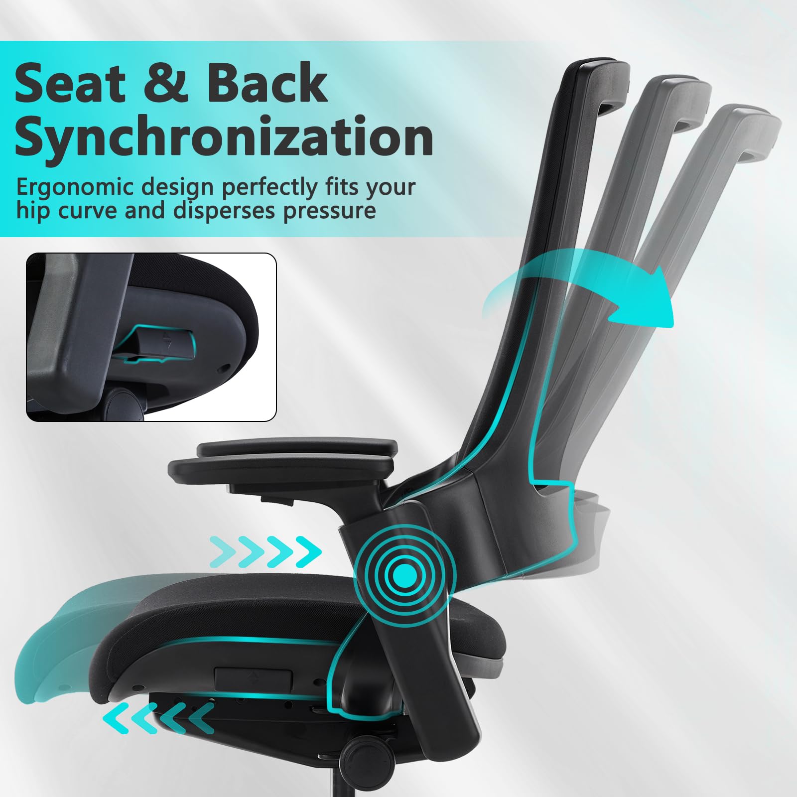 Swivel Executive Computer Chair with 3D Armrest and Lumbar Support, Adjustable Ergonomic Fabric Backrest Task Chair for Home Office Conference Room