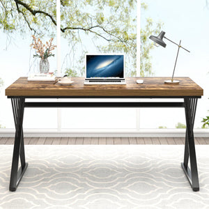 Home Office Desk, Modern Wood and Metal Computer Desk, Simple Writing Work PC Desks for Bedroom, Industrial Study Gaming Table for Living Room, Rustic Brown, 53 Inch