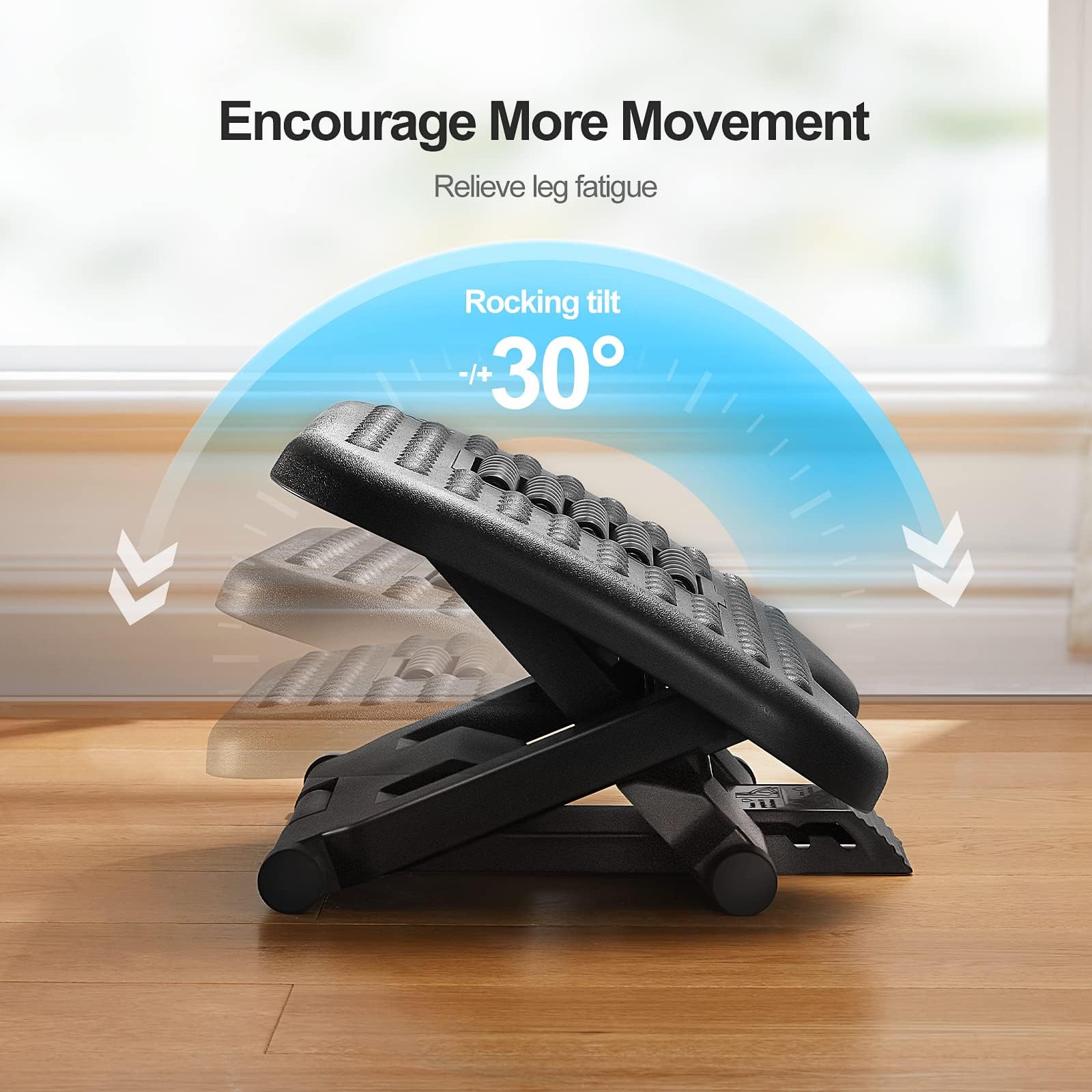 Foot Rest for Under Desk at Work, Adjustable Footrest with Massage Texture and Roller, Ergonomic Foot Stool with 3 Height Position, 30 Degree Tilt Angle Adjustment for Home, Office