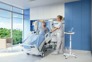 MB-C05 Medical Laptop Workstation Trolley Cart with Wheels, Oral Scanner Holder, Basket Storage | Height Adjustable Rolling Lab Cart with Large Tabletop for Dental Office, Hospital, Clinic