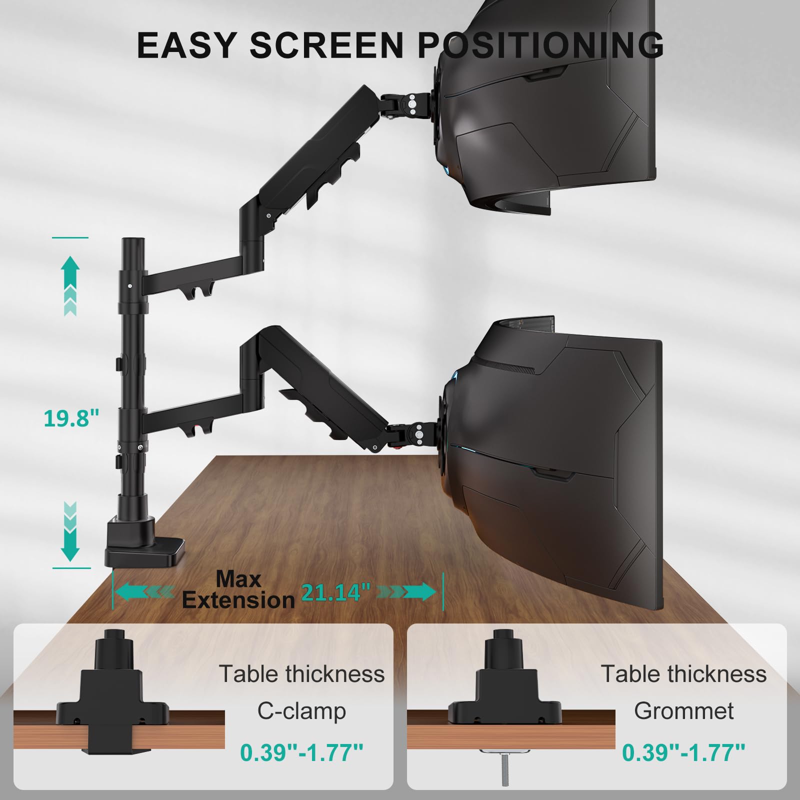 Vertical Dual Monitor Mount for 17-49 inch Ultrawides Curved Screens, Heavy Duty Stacked Dual Monitor Stand for Desk, Adjustable Ultrawide Monitor Arm up to 33lbs, VESA Mount 75/100mm, Black