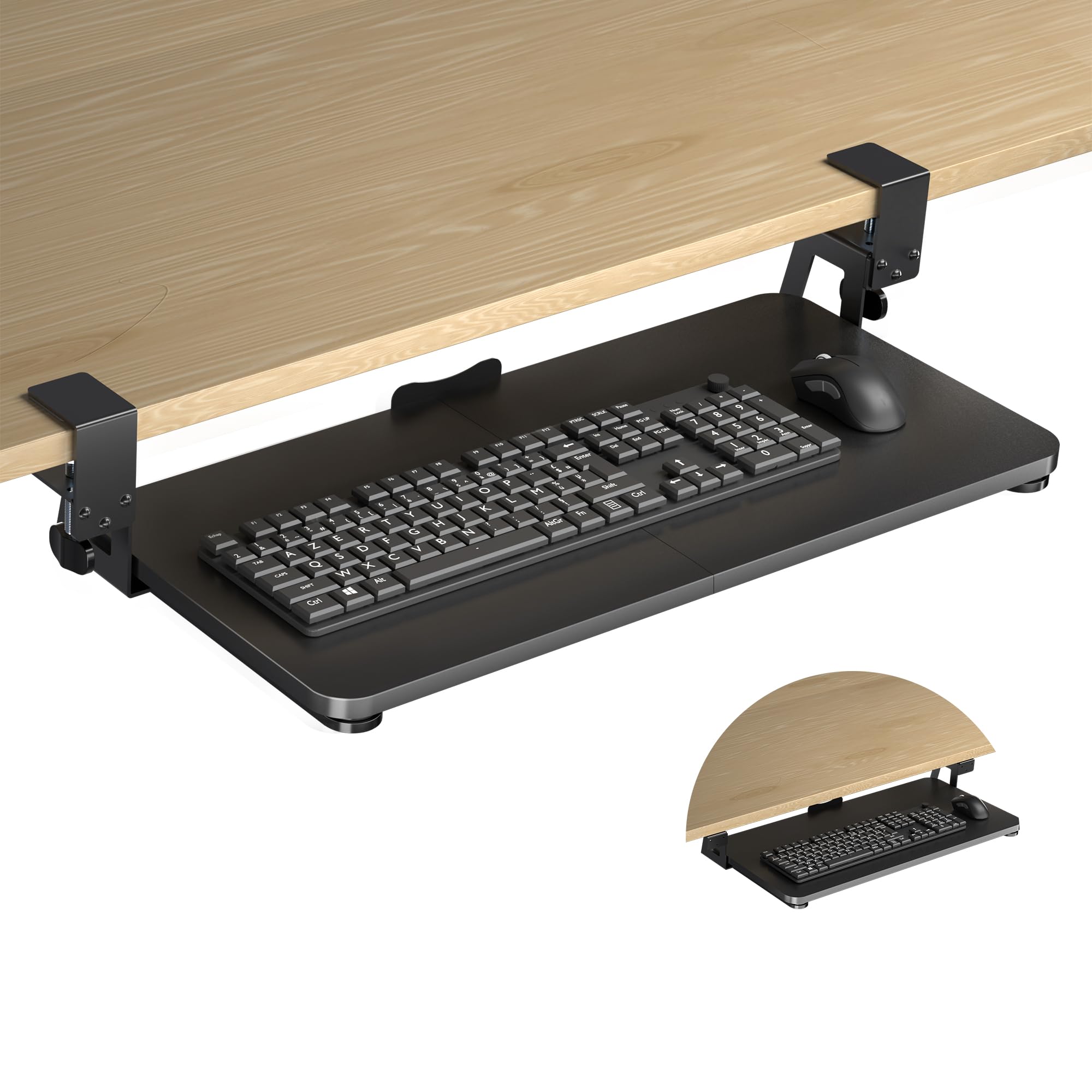 Keyboard Tray Under Desk Large C-Clamp 25.6” (30” Including Clamps) x 11.8” Slide-Out Platform Computer Drawer Pull Out Keyboard & Mouse Tray Black DSF4