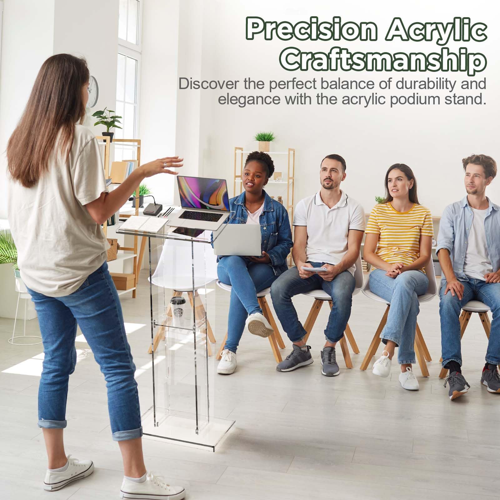 Acrylic Clear Lecterns Podium Stand, 50 Inch - Pulpits for Classrooms, Weddings, Churches, Conference, Speeches, Professional Presentation Podiums with Storage Shelf (Transparent)