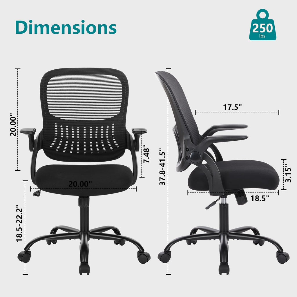Home Office Managerial Executive Chair, Ergonomic Mesh Adjustable Swivel Mid-Back Chair with Comfortable Lumbar Support, Comfy Arms for Bedroom,Study,Student