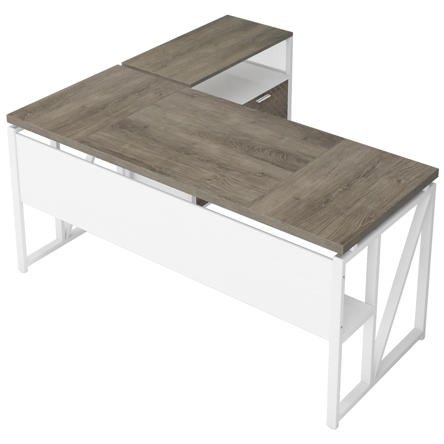 L Shaped Desk with Drawer Cabinet, 63