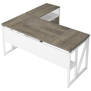 L Shaped Desk with Drawer Cabinet, 63