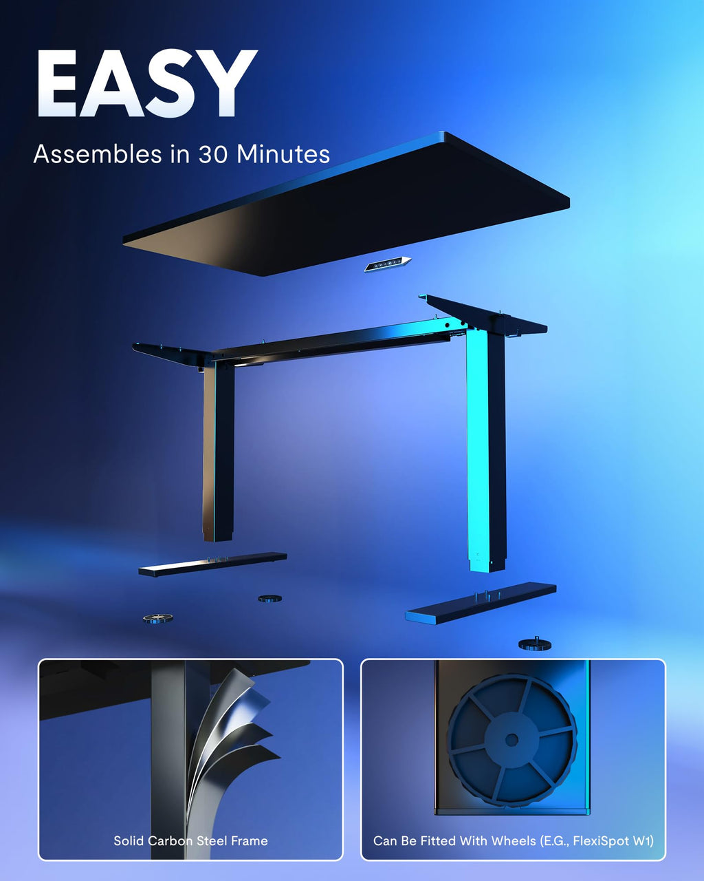 EN1 One-Piece Standing Desk, Electric Adjustable with 4 Memory Presets, 176 LBS Capacity, Stable & Quiet, Seamless Desktop for Home Office & Dual Monitors, 40"x24" Black