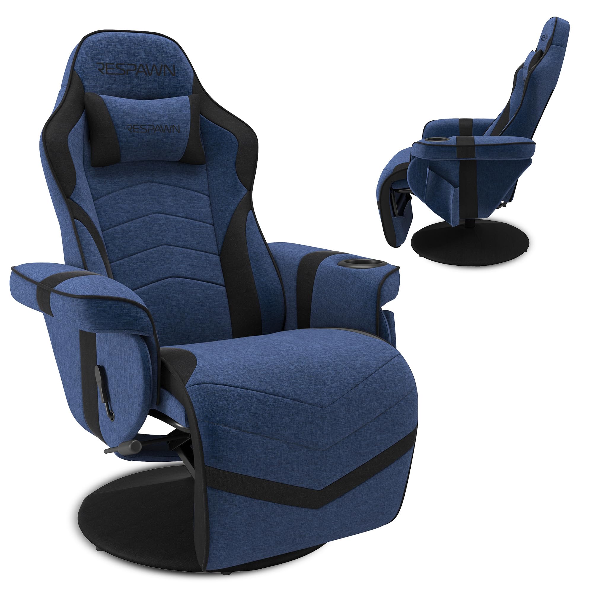 900 Console Gaming Recliner with Footrest and Lumbar Support - Comfortable Ergonomic Gaming Chair with Headrest, No Wheels, Reclining, Heavy Duty, Racing Style Video Game Chairs - Blue Fabric