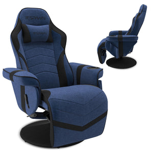 900 Console Gaming Recliner with Footrest and Lumbar Support - Comfortable Ergonomic Gaming Chair with Headrest, No Wheels, Reclining, Heavy Duty, Racing Style Video Game Chairs - Blue Fabric
