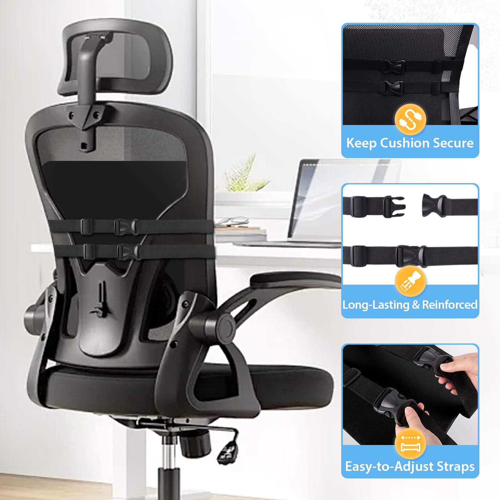 Lumbar Support Pillow for Office Chair, Car & Gaming Chair, Ergonomic Memory Foam Cushion for Back Comfort, Zoned Back Support, Double Adjustable Straps, Breathable Washable Cover, Black