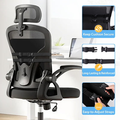 Lumbar Support Pillow for Office Chair, Car & Gaming Chair, Ergonomic Memory Foam Cushion for Back Comfort, Zoned Back Support, Double Adjustable Straps, Breathable Washable Cover, Black