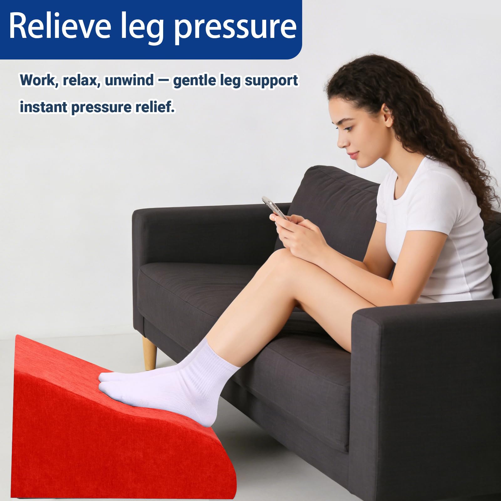 Foot Rest for Under Desk at Work, Ergonomic Under Desk Footrest with Washable Cover for Office, Home & Gaming Leg Elevation Pillow Red