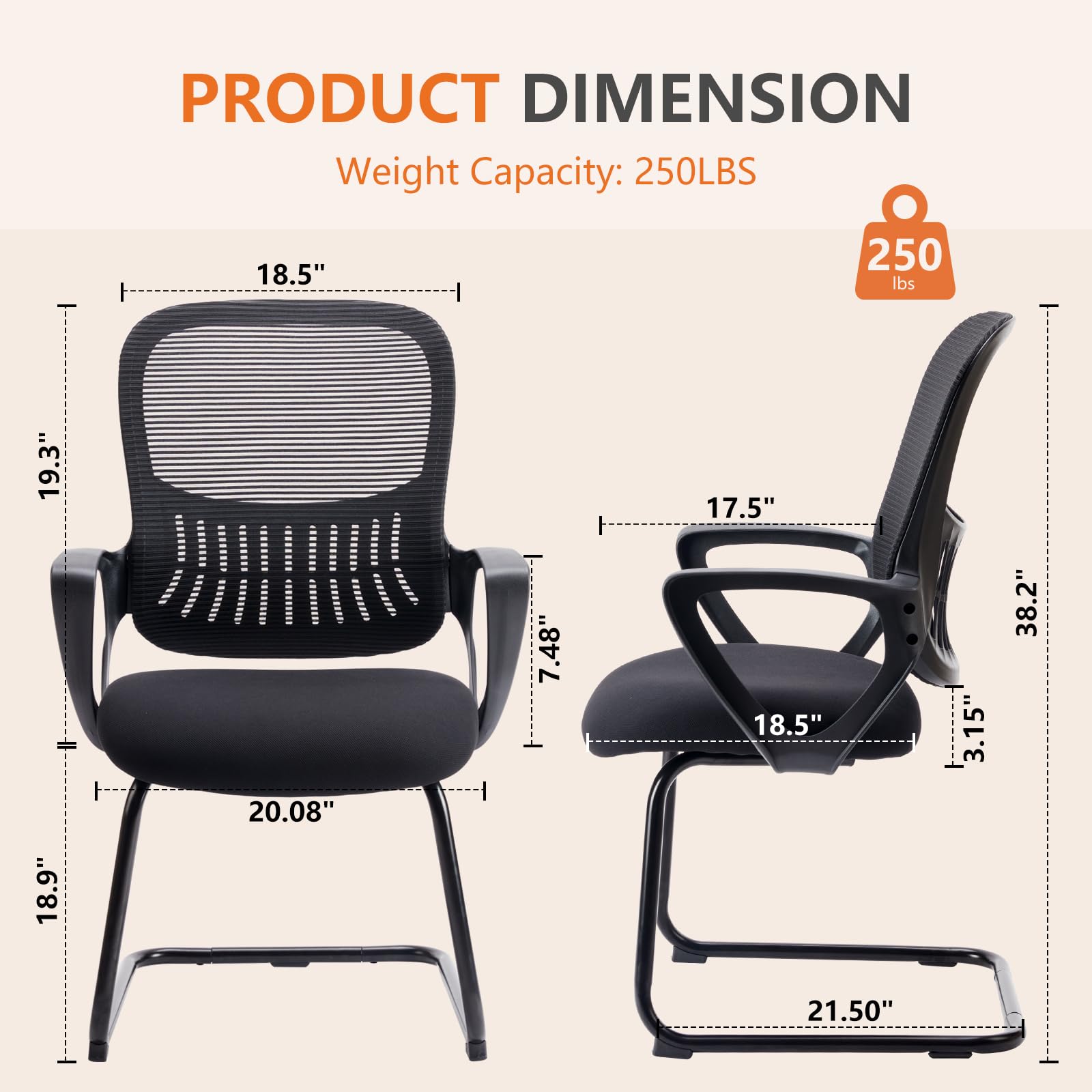 Reception Guest Chair Set of 1, Stationary Non Rolling Mesh Mid Back Computer Office Desk with Lumbar Support for Home Waiting Area Conference Room Bedroom